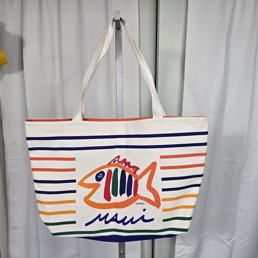 Vintage 90s Sgt Leisure Maui Canvas Tote Bag Logo Large Market Beach Bag Rare